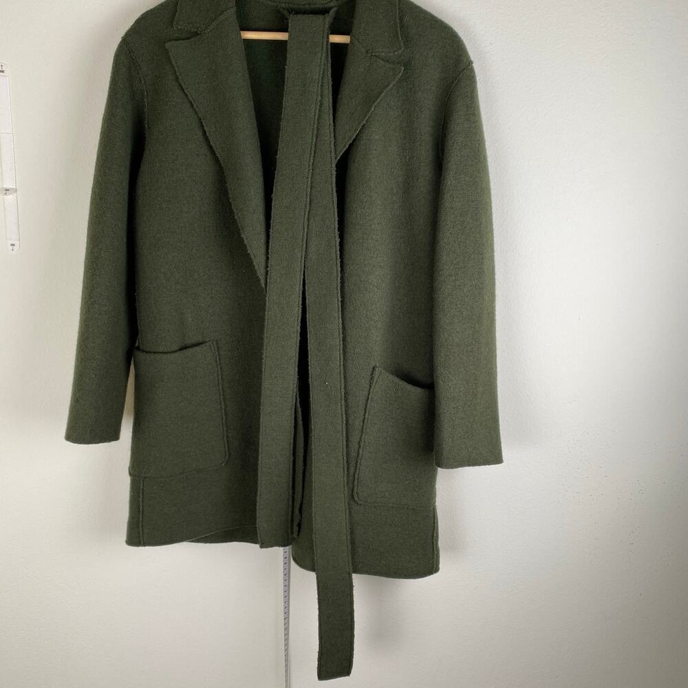 J.Crew Boiled Wool Wrap Coat Forest Green XS Belted - Picture 7 of 15